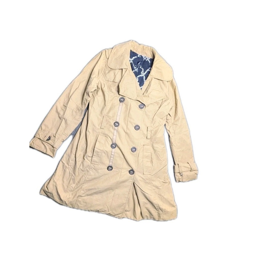 Nautica Trench Coat Men's Medium Design Liner Heavy Duty Rain Jacket Tan & Black